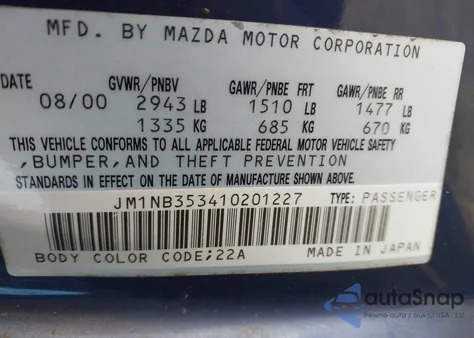 2001 Mazda Mx-5 Miata Ls/Special Edition из США, поврежденный, VIN JM1NB353410201227